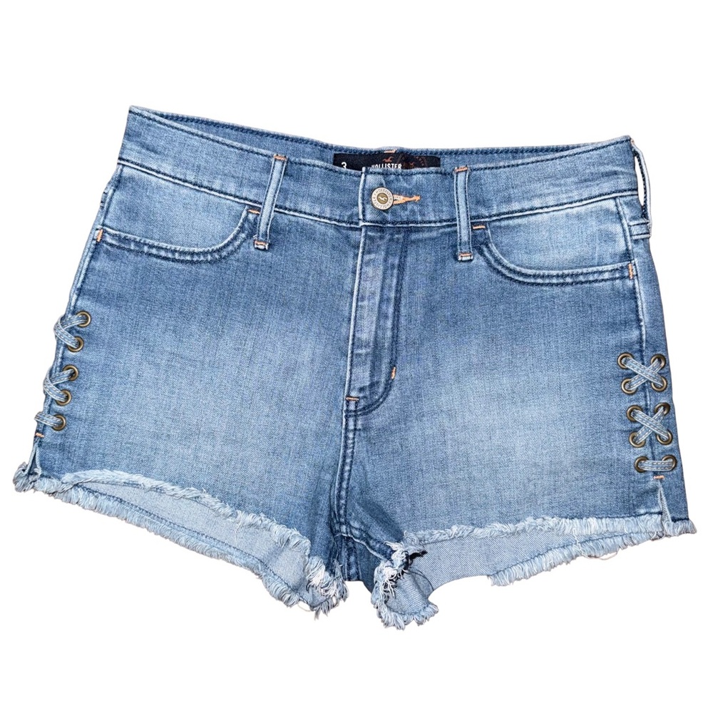 Hollister Y2K High Rise Micro Mini Frayed Hem Lace Up Jean Shorts Vintage